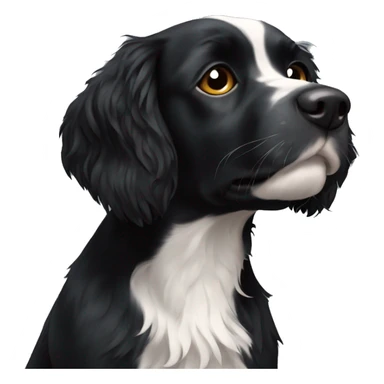 Small completely black spaniel with black fur on his whole face and white fur on chest sticker