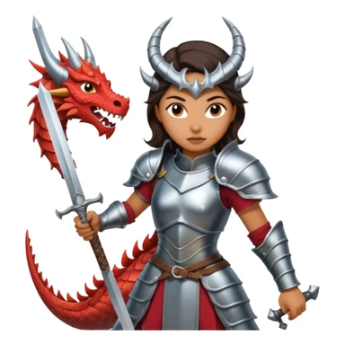 Fierce Latina in armor with a sword in a losing battle with a dragon sticker