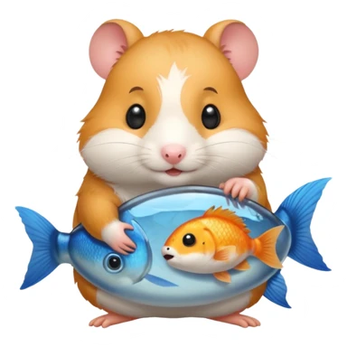 Hamster with fish hugging  sticker