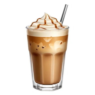 iced latte in realistic glass with ice and creamy coffee, high resolution, iOS style emoji sticker