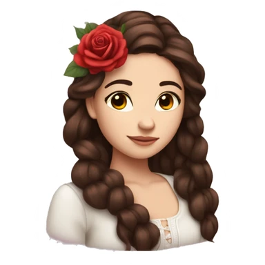 Beautiful, rose, red, flowers in hair, long dark brown hair, white fair skin sticker