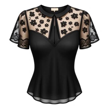 Realistic womens black sheer blouse, detailed dark black lace
 sticker