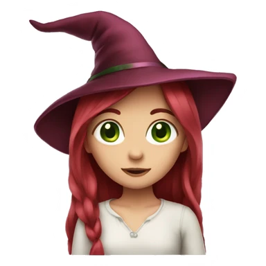 girl long dark red hair green eyes and pink witch hat sticker