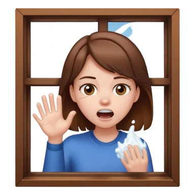 Brown haired girl Foaming at the mouth clawing at a window sticker