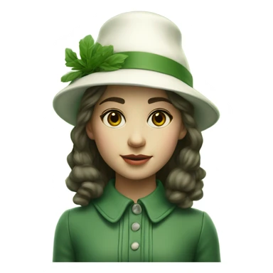 a girl with a white hat and a green background with a green background and a green background with a green background and a green background with a white girl with a, Ada Gladys Killins, aestheticism, foto realistic, a character portrait sticker