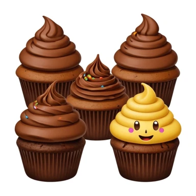 multiple cupcakes decorated with poop emoji faces, transparent background sticker