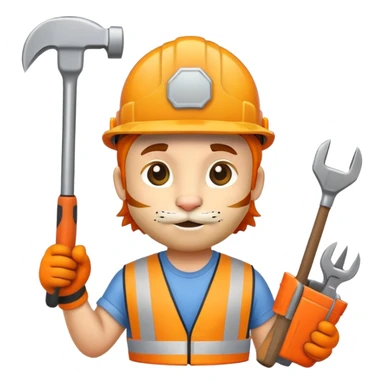 Tiger construction worker with hard hat and tools sticker