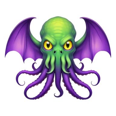 light green Cthulhu with purple bat wings and purple gradient tentacles. Yellow angry eyes sticker