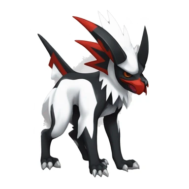 Black Cool Edgy Absol-Houndoom-Garchomp Fakémon Digimon with Red and white Edgy markings, full body, outlinEd sticker