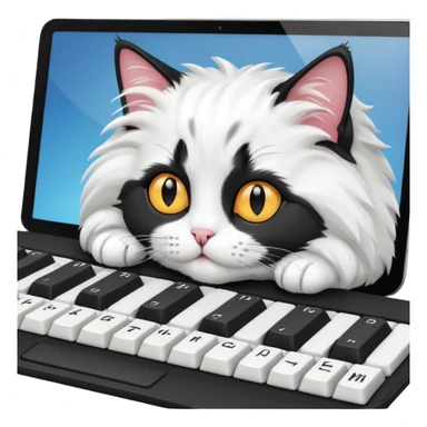 black and white cat laying on computer keyboard sticker