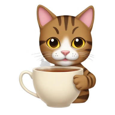 brown Tabby cat holding a cup of tea sticker