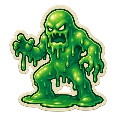 Slime monster. green slime. scary sinister. slime attacks. show full body. more dripping slime. talk humanoid slime creature. sinsiter and scary...green slime sticker