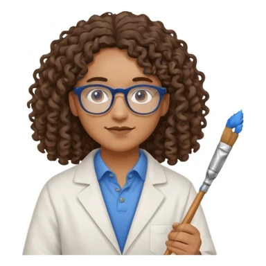 un professeur métisse au cheveux mi long bouclés avec des yeux bleus d'arts plastiques sticker