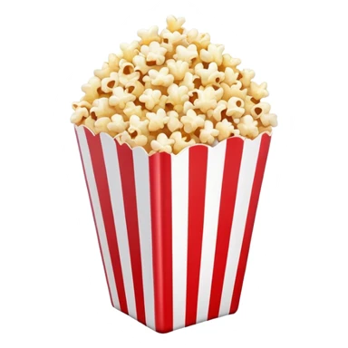 extremely minimalist popcorn in red and white vertically striped box, absolute minimum details, no text, no labels, pure iOS emoji style with glossy finish sticker