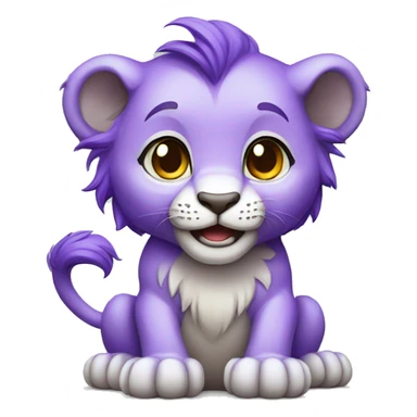 purple cute lion cub sitting down waving  sticker