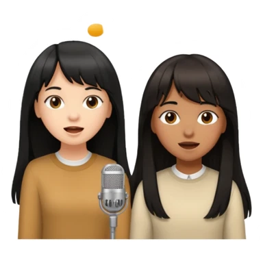 two girls a brown girl with long black hair and a white girl with bangs and light brown medium length hair singing together  sticker