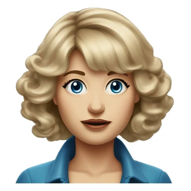 Medium length Dirty blonde big hair with bangs all across forehead and sides swept away from face woman of 60 with blue eyes  sticker