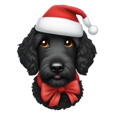 Black labradoodle wearing a Santa hat sticker