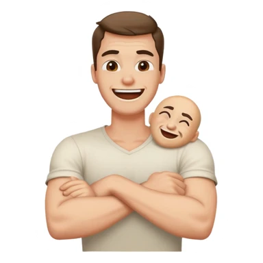 Arms crossed holding neck laughing guy a bit angry sticker