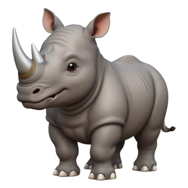 A big 3D cartoon rhino standing on dry ground, thick gray skin, small horn on nose, kind expression, bright daylight and soft shadows, Memoji-style. sticker