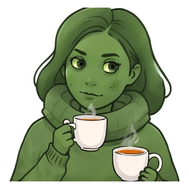 A tired girl with hot tea sticker