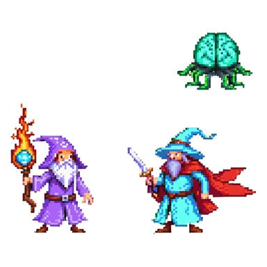 wizard and brain in a duel with animated spell effects sticker