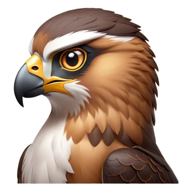 Cinematic Noble Falcon Portrait Emoji, Poised and majestic, with a streamlined, muscular build, a sharply hooked beak, and intense, piercing eyes that exude focus and speed, Simplified yet sharp and sophisticated features, highly detailed, glowing with a soft, amber radiance, high shine, intelligent and commanding, stylized with an air of aerial authority, focused and swift, soft glowing outline, capturing the essence of a watchful and confident falcon that appears ready to soar out of the screen with effortless power! sticker