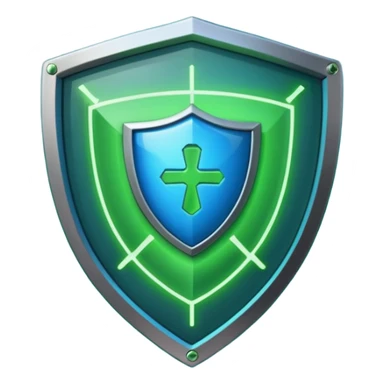 generate full blue cyber shield with different  green computer symbols  sticker