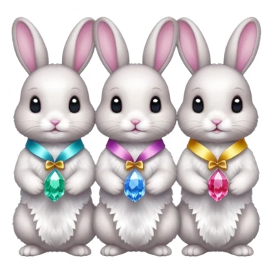 family of baby bunnies in line with ribbons holding crystals sticker