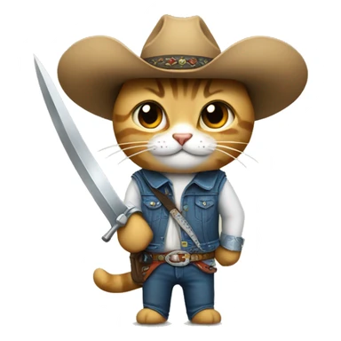 Gato con una espada vestido de vaquero  sticker
