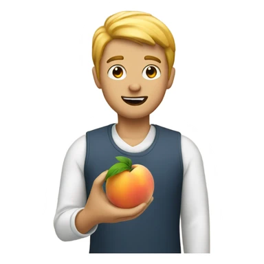 A guy eating a peach sticker