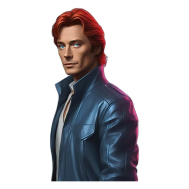 Alain delon neon cyberpunk blue eyes red hair full body sticker