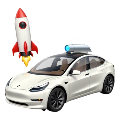 Tesla model 3 white. Two small rockets mounted flat on roof for extra propulsion sticker