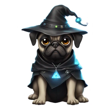cyberpunk pug wearing a black wizard's hat sticker