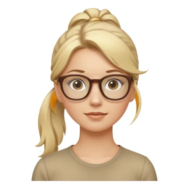 White woman blond hair in pony tail and beige glasses sticker