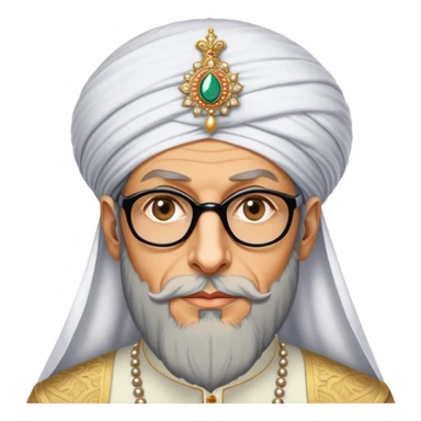 Jeff Goldblum no glasses as a regal portrait dressed as suleiman-the-magnificent,-depicted-as-a-regal-ottoman-sultan-adorned-with-a-large,-white,-round,-tall-turban-and-a-majestic-grey-beard,-his-commanding-gaze-bathed-in-warm,-historic-lighting-that-exudes-time with a large long beard **no glasses** sticker