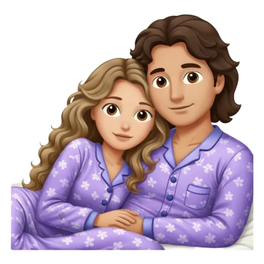 Man with dark brown wavy hair and one woman with long dark blond wavy hair in bed cuddling  sticker