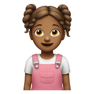 A little girl with brown 2 pigtails with a pink overalls dress smiling sticker