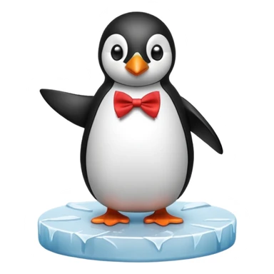 penguin, red bow tie, standing on small ice melting block sticker
