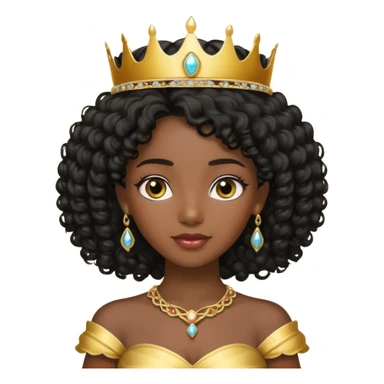 balck princess with black curly hair and a golden tiara sticker