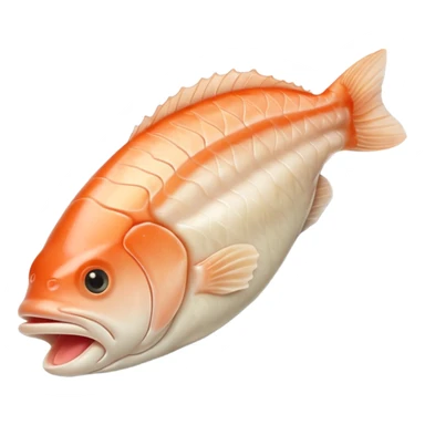 raw cod fillet, thick, boneless, slightly curved, pale ivory, faint pinkish translucent tones, smooth flaky texture, gentle muscle grain, soft contours, no skin, no plate, no garnish, no faces, clean 3D, soft shadows, transparent background, emoji scale sticker