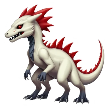 Shiny White Evil Glowing Eldritch Marowak-Salandit-Duskull-Darkdramon-fusion with bloody red markings and a red mane  sticker