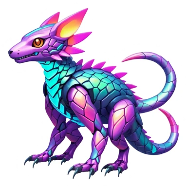 Tropical exotic futuristic lush warm-colored modern colorful neon-colored cyber-Fakémon-Digimon-Trico-creature sticker