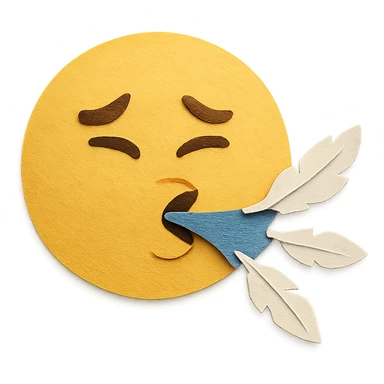 paper craft style classic yellow round face emoji spitting feathers sticker