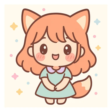 a cute girl with fox ears and ginger hair, blushing, in a kawaii chibi style sticker