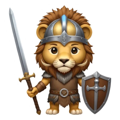 lion with viking helmet and sword behind sticker