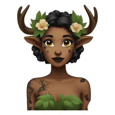 Forest Faun with deer horns and black flower tattoos, female, beautiful, desirable, logical sticker