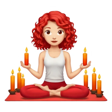 Light skin, yoga, red curled hair shoulder length, candles on the yoga mat sticker