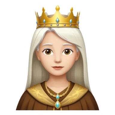 Queen with straight white hair – golden crown, brown robe sticker