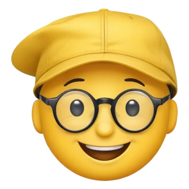 a round smiley face with glasses and a rapper's cap smiling.” sticker
